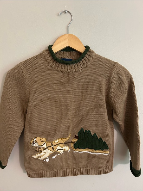 cowen and wright Other - Kids Tan Crewneck Sweater with Dog & Forest Appliqué